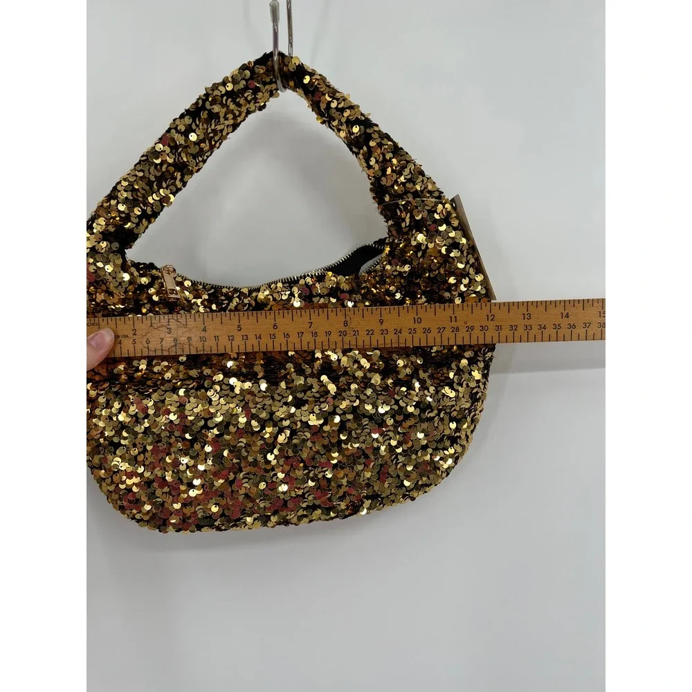 Anthropologie Paillette Mini Crescent Bag Gold Sequin Hobo Party Sparkle NWT